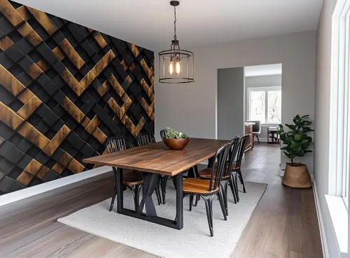 Vista 8 de AMUGISH Mural de pared 3D geométrico – Papel pintado con patrón trenzado lujoso en negro y oro, textura metálica moderna – Se pela y se pega