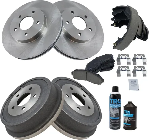 Vista 2 de TRQ Pastilla de freno y rotor, kit de zapata y tambor de cerámica delantera y trasera compatible con Chevrolet Equinox 2006 Pontiac Torrent