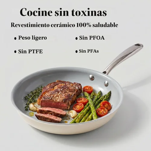Vista 3 de Sartén Antiadherente de Cerámica: Sartén para Huevos de 8 Pulgadas Libre de PFOA, PTFE y PFAS
