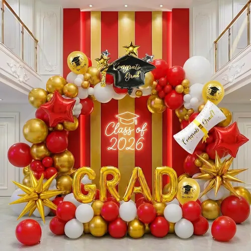 Vista 11 de Kit de arco de guirnalda de globos de graduación de 120 piezas con certificado de graduación, gorro de graduación, letra, globos de Mylar