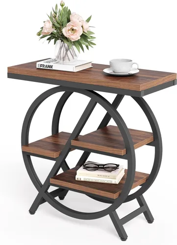 Vista 13 de LITTLE TREE - Mesa auxiliar estrecha con 4 niveles de gran espacio de almacenamiento, mesa de noche moderna para sala de estar, oficina en casa Gris