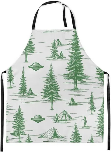 Vista 12 de Castle Fairy Delantal de cocina Alien UFO Retro Jungle Sketch Delantal Blue Black