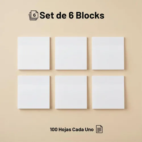 Vista 4 de Notas adhesivas blancas 6 blocs de 3 x 3 pulgadas, 100 hojas/bloc de notas autoadhesivas 600 hojas en total