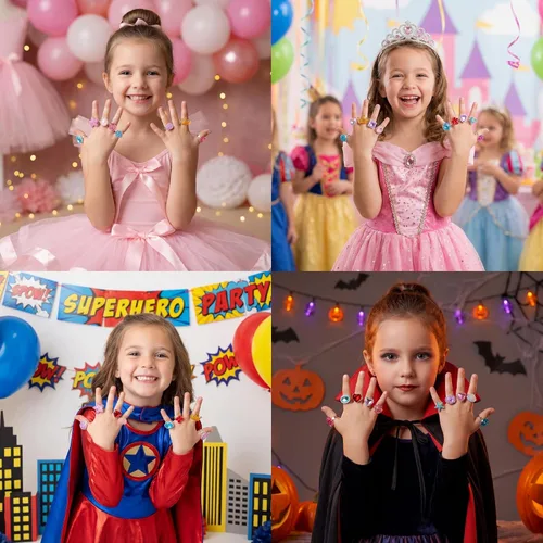 Vista 8 de PASEMM 24 anillos de joyería para niña, ajustables, sin duplicación, anillos de juego para niños en caja, anillos de juego de simulación y disfraces