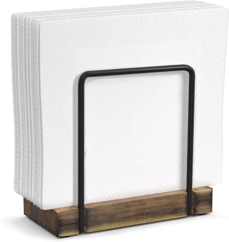 Vista 14 de Servilletero para mesa, dispensador de servilletas de hierro de acacia para cocina, mesa de comedor, granja, cóctel, picnic, soportes de madera