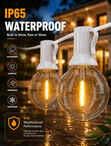 Vista 3 de Guirnalda de luces LED de 25 pies para exteriores, G40 Globe Patio Lights Cable blanco de 25 pies