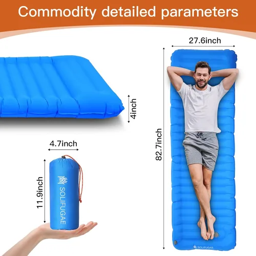 Vista 6 de Tapete de dormir autoinflable para campamento, almohadilla de campamento ancha y gruesa con almohada, cama ligera de aire individual, impermeable