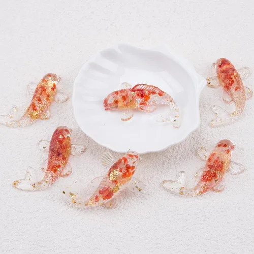 Vista 8 de 6 piezas hechas a mano en miniatura Koi Fish Red Crystal Decor Resina Soplado Fish Fgurines Feng Shui Lucky Goldfish Ornamento Estatua