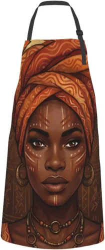 Vista 8 de Waterproof Apron For Adults Chef Bib With 2 Pockets For Kitchen Cooking Baking Garden Crafting Drawing Mujer negra afroamericana