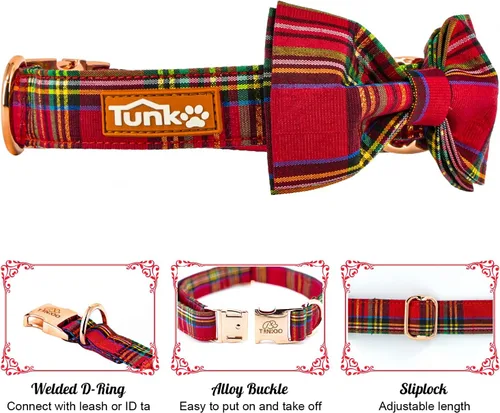 Vista 12 de Tunkoo Collar de otoño para perro con elegante pajarita, duradero, ajustable y elegante collar de otoño para mascotas, disponible en tamaño pequeño