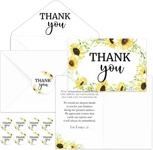 Vista 24 de Fumete Juego de 50 tarjetas de agradecimiento funerarias con sobres y calcomanías, tarjetas de agradecimiento de condolencias con mensaje