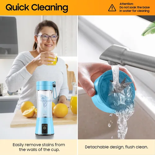 Vista 7 de Licuadora portátil inalámbrica de tamaño personal, mini licuadora para hacer batidos y batidos, taza de viaje sin BPA de 12.8 fl oz, potente traje