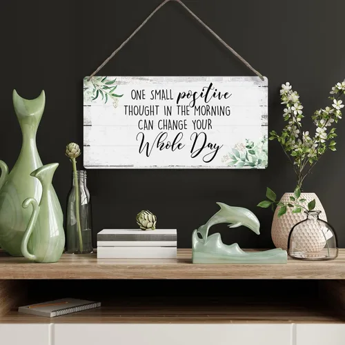 Vista 4 de MIGUMUTU Letreros de madera con texto en inglés «One Small Positive Thought in the Morning Can Change Your Whole Day Sichings»