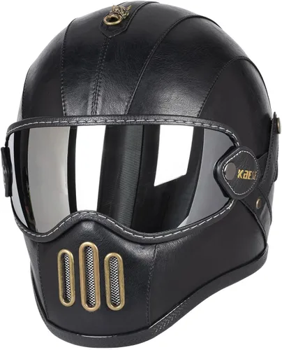 Vista 4 de Casco retro de motocicleta de cara completa de cuero de fibra de vidrio para hombres y mujeres Street Off-Road Ciclomotor Racing ATV Motocross