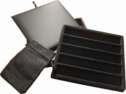 Vista 3 de N'icePackaging - Bandeja de dados acolchada negra de lujo con bolsa de dados de viaje de arpillera marrón - para juegos de rol/mesa/D&D 5e / rodar