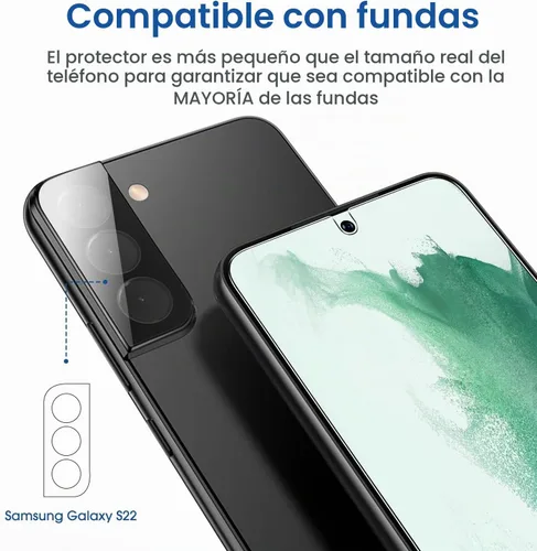 Vista 5 de amFilm OneTouch - Protector de pantalla para Samsung Galaxy S22 5G de 6.1 pulgadas, dureza 9H con protector de lente de cámara, más fácil