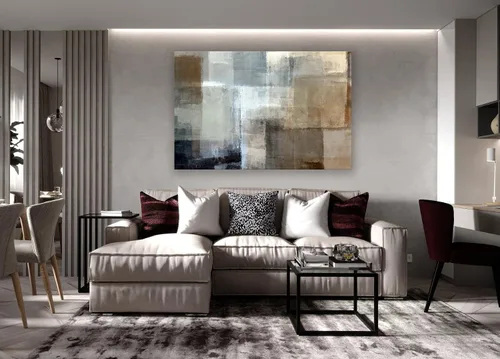 Vista 2 de Baisuart A61269 - Impresiones en lienzo de arte abstracto para pared, pinturas impresas en gris y marrón, lienzo estirado con marco de madera
