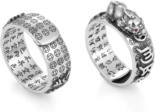 Vista 7 de SLINHEWEI Anillo de Feng Shui Pixiu Mantra 2023, anillo Pixiu Feng Shui para hombres y mujeres, anillo ajustable para riqueza y protección, amuleto
