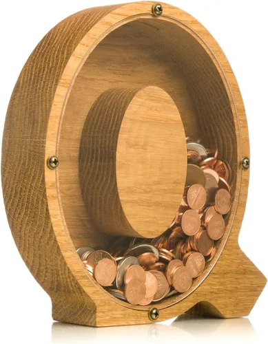 Vista 10 de Alcancía de madera personalizada con letra para niños, niñas y adultos, bancos de monedas de madera de roble duradero, 3 tamaños para elegir