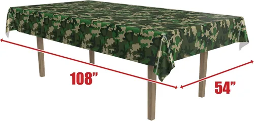 Vista 2 de Beistle Mantel de plástico de camuflaje, mantel rectangular de camuflaje para cumpleaños con temática militar, fiestas de campamento, eventos