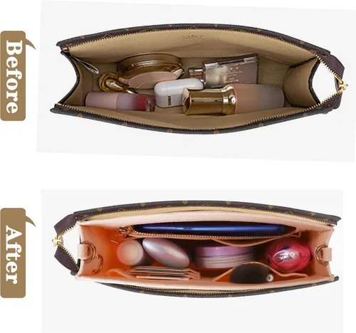 Vista 4 de MISIXILE Organizador de bolsa de fieltro con cremallera y hebillas doradas, organizador de bolso para bolsa de aseo 19 26