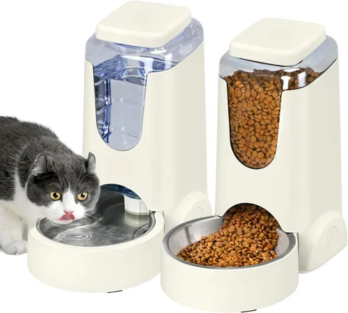 Vista 12 de Paquete de 2 alimentadores automáticos para gatos y dispensador de agua de acero inoxidable, juego de bebedero para perros por gravedad, juego