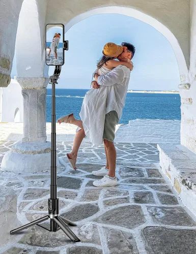 Vista 8 de Trípode para selfie stick de 41 pulgadas, extensible portátil 4 en 1, trípode de aluminio para teléfono con control remoto inalámbrico, rotación