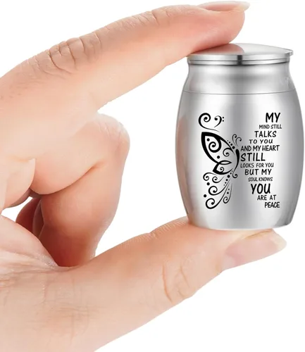 Vista 8 de Dletay Urnas pequeñas para cenizas humanas, recuerdo de 1.6 pulgadas, de acero inoxidable, mini urna conmemorativa de mariposa para mujeres y hombres