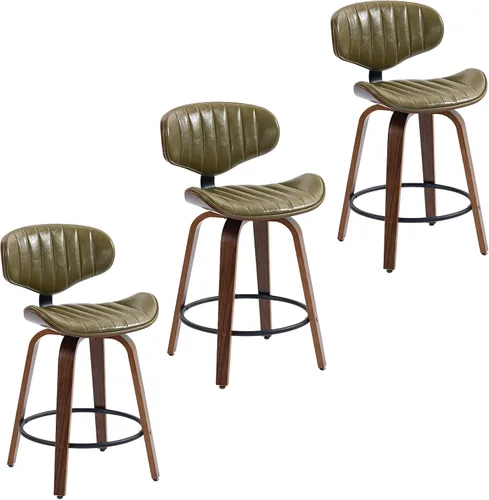 Vista 10 de Juego de 2 taburetes de bar de 24 pulgadas, de piel sintética, de madera curvada, giratorios, altura de mostrador, sillas modernas de barra