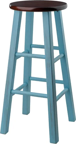 Vista 9 de Winsome Wood - Taburete de madera Ivy, rústico, azul claro y nuez, 24 pulgadas Classic Backless Bar Chairs for Kitchen & Dining Room Seating