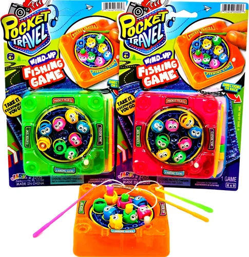 Vista 5 de JA-RU Juego de pesca magnética de viaje de bolsillo (3 juguetes de colores surtidos) Mini juegos de mesa familiares giratorios clásicos para niños.