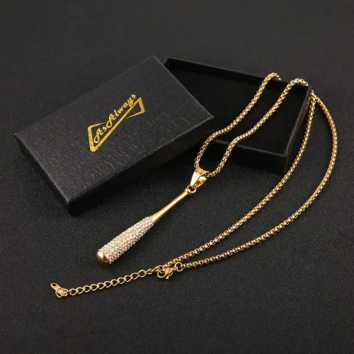 Vista 6 de Hip Hop Jewelry Iced Out Cross Baseball Bat Pendant Sports 18k Gold Plated Necklace for Men Women