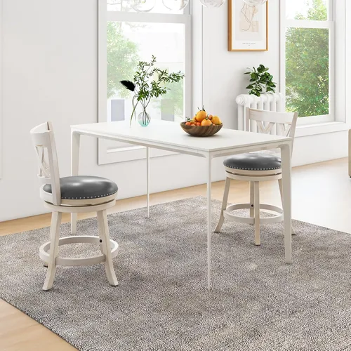 Vista 2 de COSTWAY Juego de 2 taburetes de bar para isla de cocina, taburetes giratorios de altura de mostrador sin brazos de 25.5 pulgadas con asiento