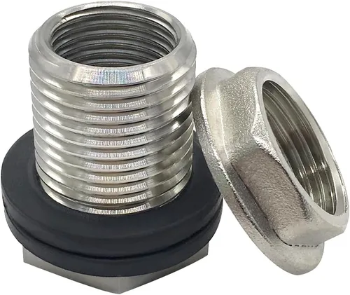 Vista 3 de Beduan Manguera de jardín inoxidable para mamparo, conector de tanque de agua macho de 3/4 GHT a 1/2 hembra, montaje a granel para barriles