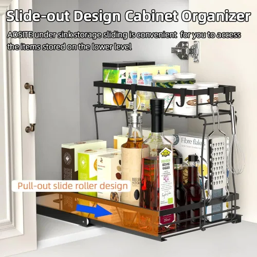 Vista 2 de AOSITE Organizador de armario extraíble de 2 niveles para baño debajo del fregadero, organizador y almacenamiento de cocina, pequeño almacenamiento