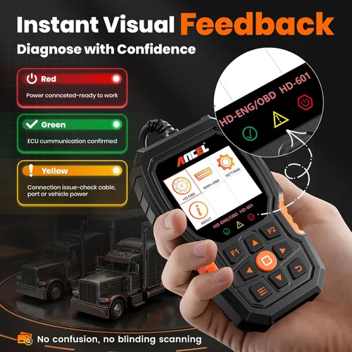 Vista 12 de ANCEL Escáner de Camión Resistente HD601 Herramienta de Diagnóstico de Sistema Completo para Diésel Compatible con Cummins, Detroit, Freightliner