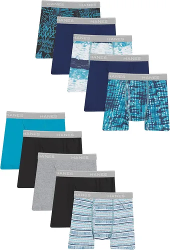 Vista 14 de Hanes Paquete de 8 o 12 calzoncillos tipo bóxer para niños, ropa interior elástica de algodón para niños y niños pequeños