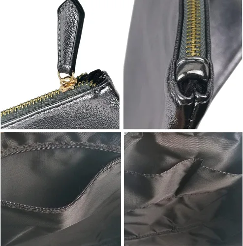 Vista 6 de NIGEDU Bolso de mano grande de piel sintética para mujer, bolso grande brillante para fiesta de noche