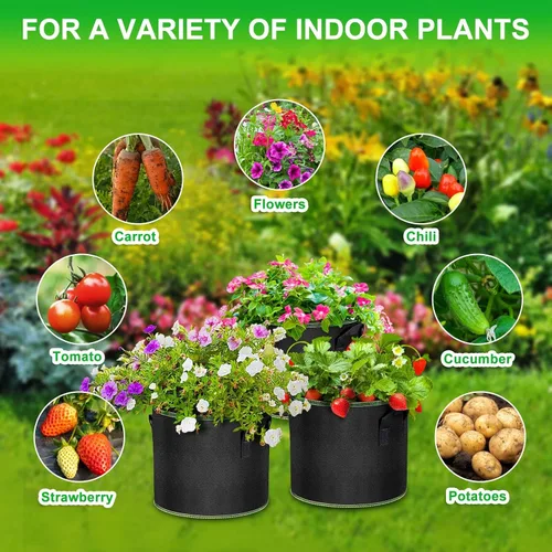 Vista 6 de MEKOLIFE Bolsas de cultivo de 5 galones, paquete de 3 unidades, bolsas de tela no tejida gruesa con asas para plantar verduras, flores, papas