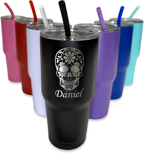 Vista 7 de Vaso personalizado, vaso personalizado para cámper, taza de viaje de acero inoxidable aislada personalizada con grabado, 30 onzas con popote