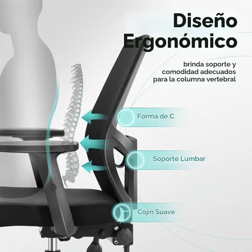 Vista 4 de ALPHA HOME Silla de oficina ergonómica, silla de computadora de malla con respaldo medio con soporte lumbar, taburete ejecutivo con reposabrazos