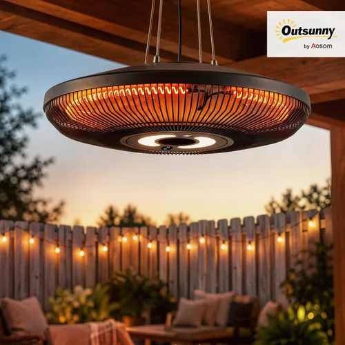 Vista 2 de Outsunny Calentador eléctrico colgante para patio con luz LED, 750/1500W