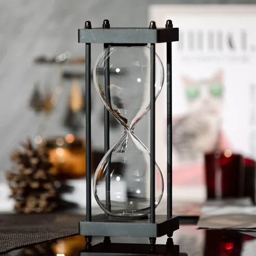 Vista 6 de Temporizador de reloj de arena grande de 60 minutos, marco negro decorativo con arena negra