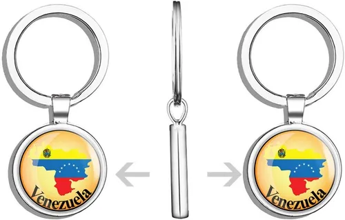 Vista 2 de PRS Vinilo Venezuela Mapa de la Bandera del Mundo Etiqueta de Viaje de Doble Cara Llavero de Acero Inoxidable Llavero Llavero Titular de la Cadena