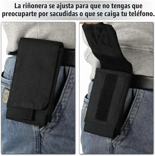 Vista 5 de Weewooday 2 bolsas Molle para teléfono, teléfono celular táctico universal de nailon 1000D, fundas EDC para cinturón de hombre, color negro