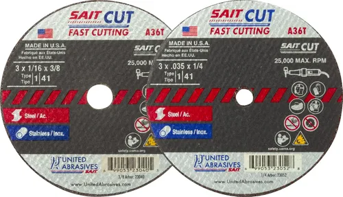 Vista 2 de United Abrasives /SAIT 23040 Rueda de corte 3" X 1/16" X 3/8" (A36T)