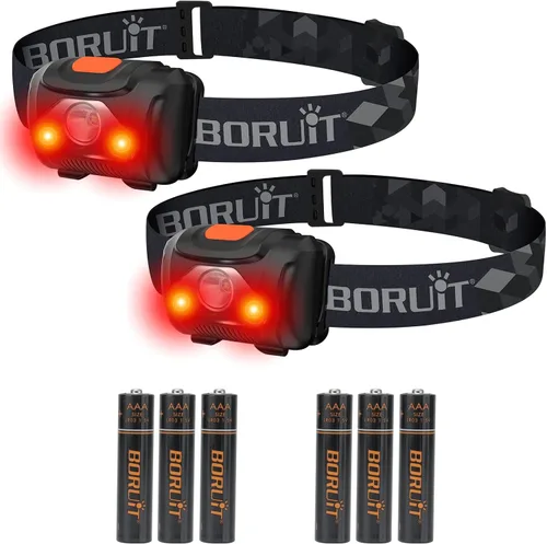 Vista 9 de BORUIT Faro de luz roja H09, lámpara principal con pilas AAA, 4 modos