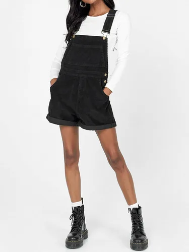 Vista 6 de Pantalones cortos de mezclilla con tirantes para mujer, overoles con bolsillo frontal, overol corto casual