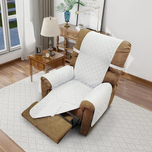 Vista 32 de Fundas para Silla Reclinable Reversibles Funda de Sofá para Mascotas Protector de Muebles Lazy Boy (Silla 23'', Beige/Beige)