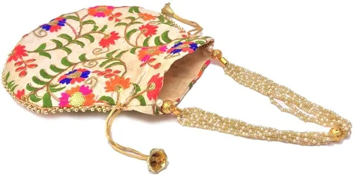 Vista 7 de Bolso de mano con diseño étnico indio bordado de seda para mujer, diseño de perlas Batwa